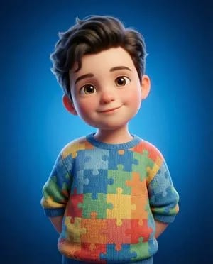 3D Render of Childlike Character in Puzzle Sweater