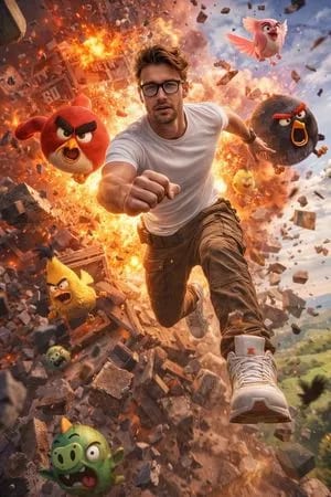 Ultra-Realistic Man in Angry Birds World