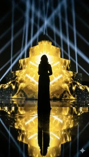 Dramatic Silhouette on Golden Pyramid Stage