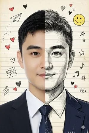 Split-View Mixed-Media Portrait (Photo and Illustration)