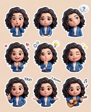 3D Chibi Sticker Set with Customizable Jacket Color