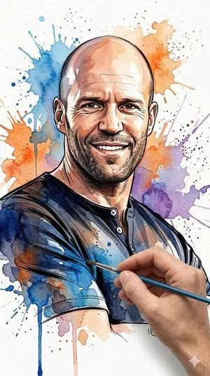 Vibrant Watercolor Portrait with Dynamic Paint Splashes
