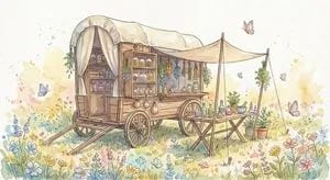 Fantasy Watercolor Herbalist Wagon