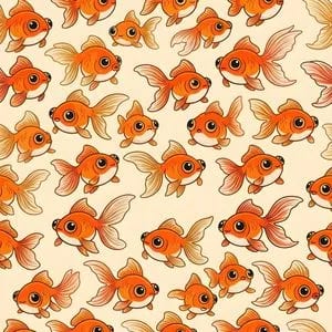 Seamless Pattern of Cartoonish Fancy Goldfish