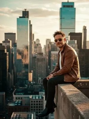 Cinematic Portrait on a Rooftop Ledge at Golden Hour