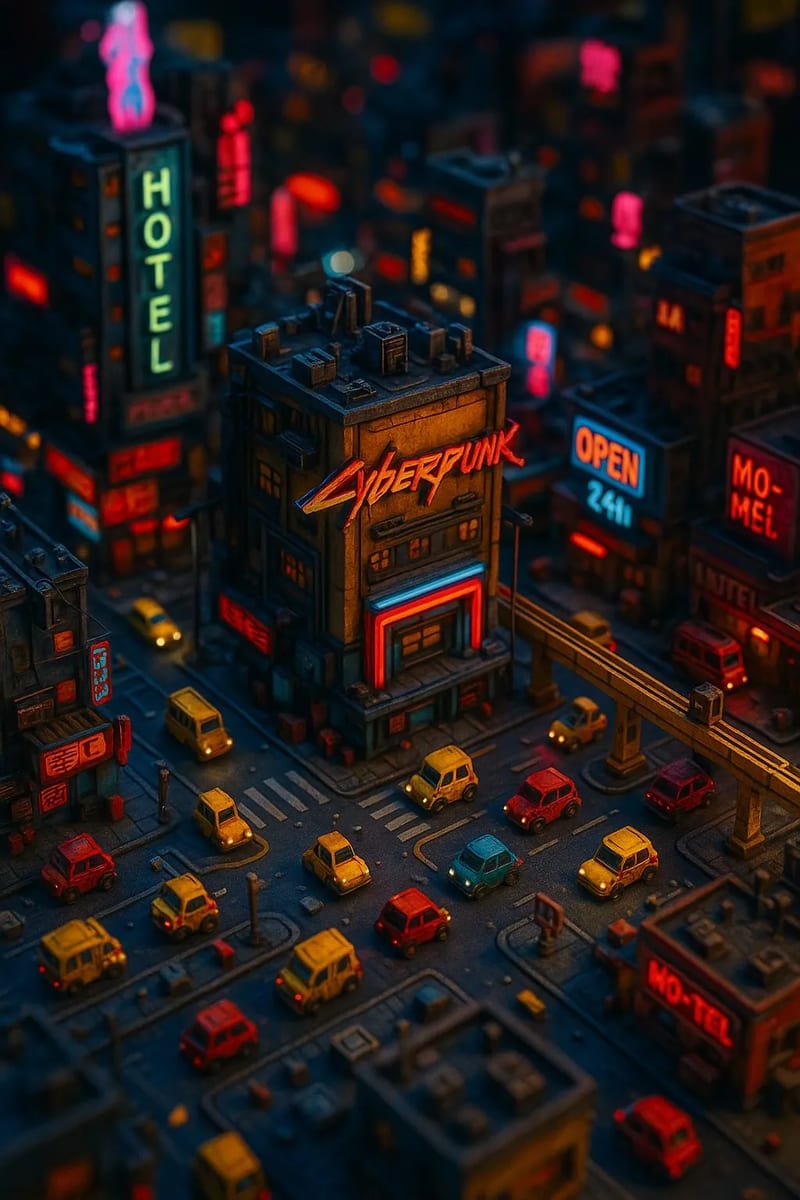 Mini Cyberpunk Tilt-Shift Landscape