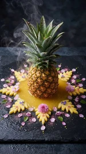 Hyper-realistic Macro Photo of Pineapple in Juice