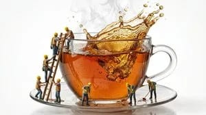 Macro Product Shot of Teacup with Construction Workers