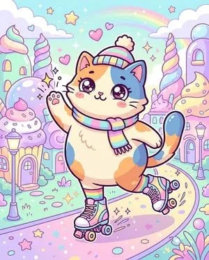 Pop Surreal Kawaii Cat on Roller Skates
