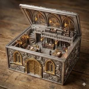 Ornate Box Diorama of a Royal Treasury Counting Room