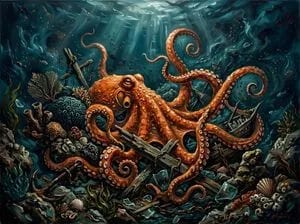 Chaotic Oil Painting of an Octopus