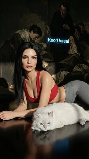 Photorealistic Portrait with Kandinsky Wall and Cat Prompt