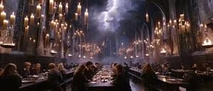 Hogwarts Great Hall during a thunderstorm