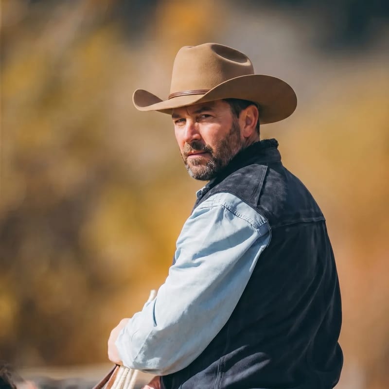 AI cowboy hat try-on result with wide-brim hat