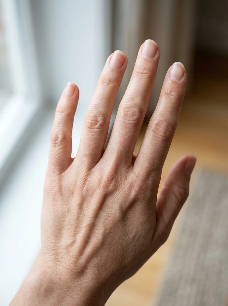 Hand before ring fitting showing bare finger