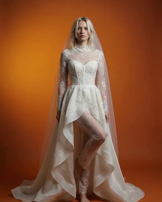 AI bridal dress fitting result showing virtual wedding gown try-on