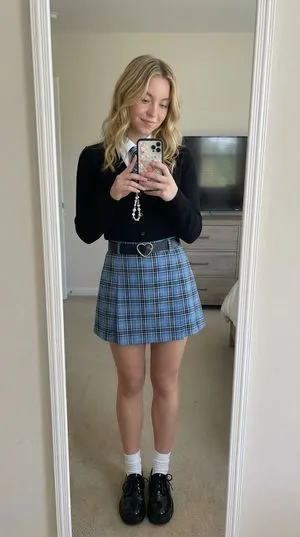 Mirror Selfie with Strict Identity Lock in Preppy School Outfit