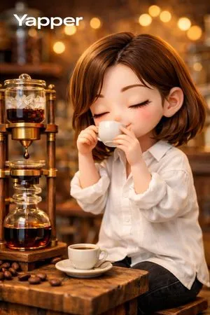 Miniature Coffee Shop Diorama with Chibi Girl