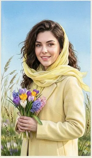 Watercolor Spring Greeting Card Portrait