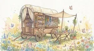 Fantasy Watercolor Herbalist Wagon