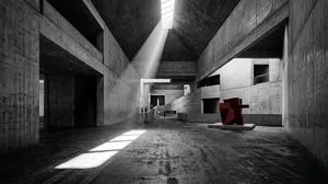 Brutalist Concrete Museum Interior